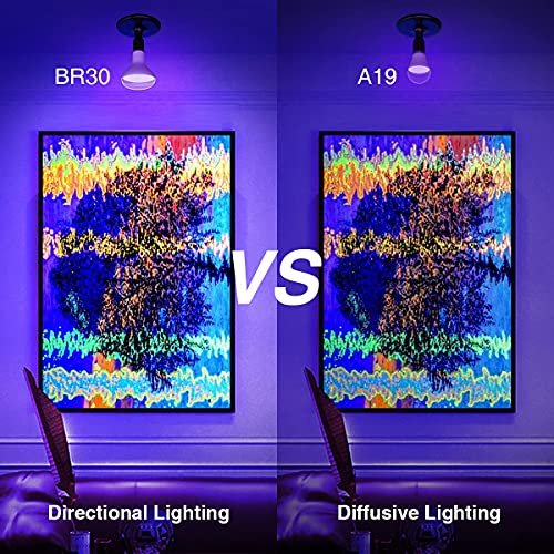 Onforu 2 Pack 120W Equiv LED Black Light Bulb, BR30 E26 Blacklight Bulbs for Glow in The Dark, 385-400nm, 15W Black Light Flood Light for Halloween Christmas Party, Body Paint, Fluorescent Poster - Image 2