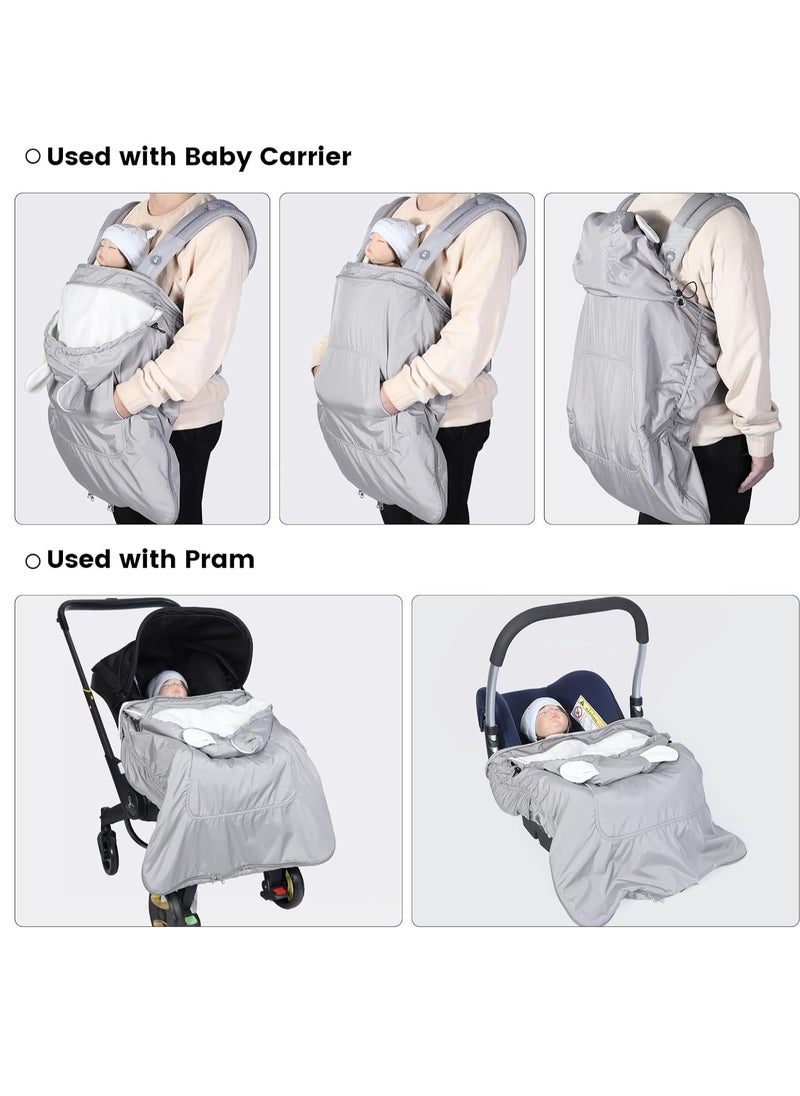 XiuWoo 3 in 1 Universal Weatherproof Baby Carrier Cover, Winter Carrier Cover, Wind Carrier Cover, Baby Stroller Cover, Baby Blanket with Zip, Warm Liner, Drawstring Hood for Windproof, Keeping Warm  - Image 2