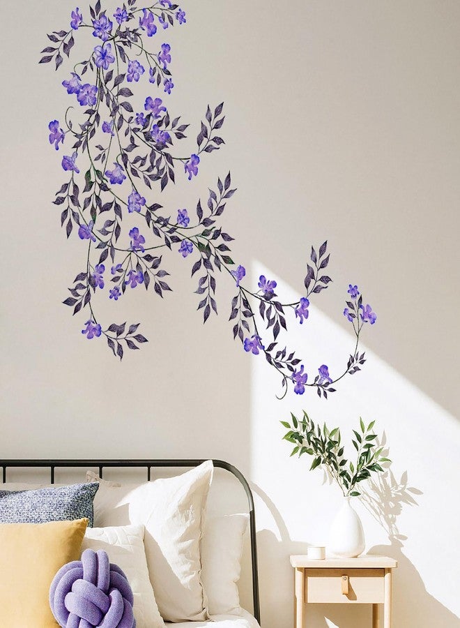 Supzone Purple Vine Flowers Wall Decal Hanging Vine Branch Floral Wall Stickers Self-Adhesive Wall Art Decor for Living Room Bedroom, Office, Sofa, TV Backdrop Home Decor - Image 3