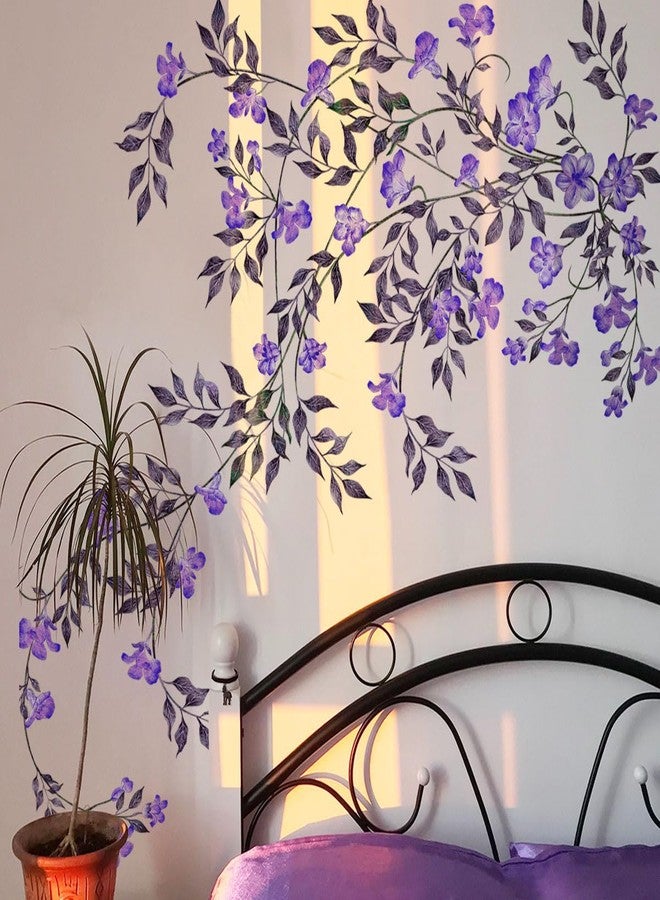 Supzone Purple Vine Flowers Wall Decal Hanging Vine Branch Floral Wall Stickers Self-Adhesive Wall Art Decor for Living Room Bedroom, Office, Sofa, TV Backdrop Home Decor - Image 1
