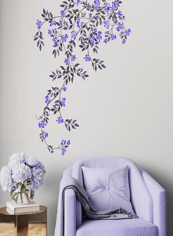 Supzone Purple Vine Flowers Wall Decal Hanging Vine Branch Floral Wall Stickers Self-Adhesive Wall Art Decor for Living Room Bedroom, Office, Sofa, TV Backdrop Home Decor - Image 2