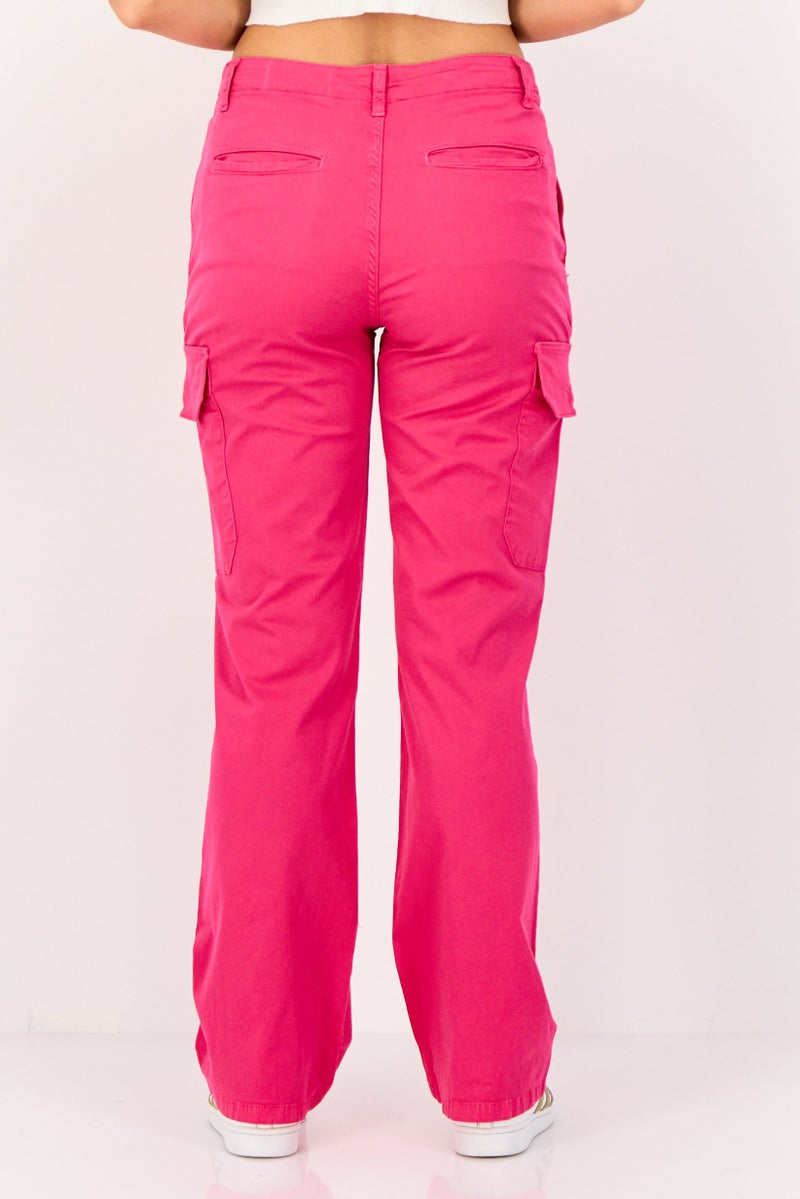 Reiko Women Regular Fit Solid Cargo Pants,  Neon Pink - Image 3