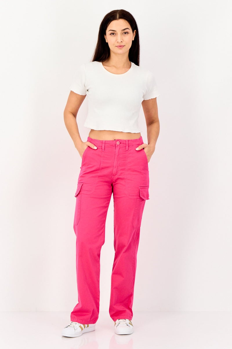 Reiko Women Regular Fit Solid Cargo Pants,  Neon Pink - Image 4