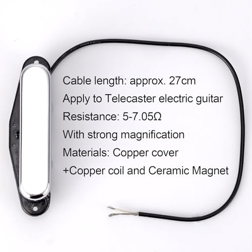 Swhmc Telecaster Neck Pickup, Single Coil High Output Guitar Pickup with Chrome Cover for Fender Squier Tele Electric Guitar Parts (Chrome) - Image 2