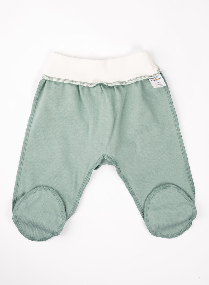 Generic Baby Girl Pants Set Green and Pink– 2-Pack Premium Cotton Footed Trousers, Hypoallergenic & Soft Waistband, Room for Diaper, 0–6 Months  - Image 1