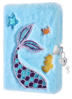 Excefore Plush Mermaid Notebook, A5 Glitter Mermaid Journal, Kids Hardcover Drawing Embroidery Notebooks, with Locks and Keys, for Travel, School, Office Notepad, Gift for Girls  - Image 1