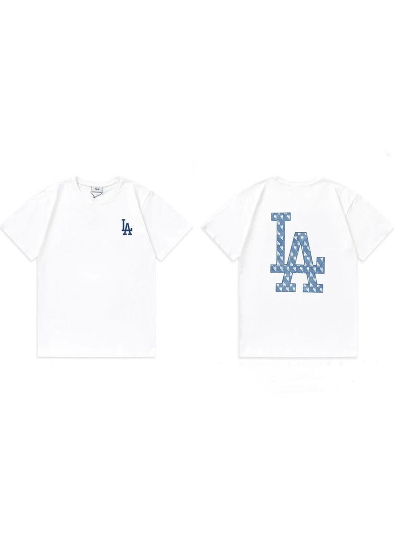 MLB LA Monogram Front Back GraphicWhite Unisex Cotton T-shirt-XXXXXXL - Image 1