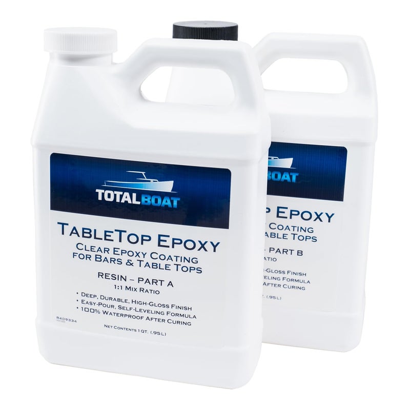 TotalBoat Table Top Epoxy Resin Kit - 2 Quart Crystal Clear Epoxy with High Gloss & Self-Leveling Finish - Easy 1:1 Ratio for Bar and Table Coating, Woodworking, Molds, and Resin Art Casting - Image 1