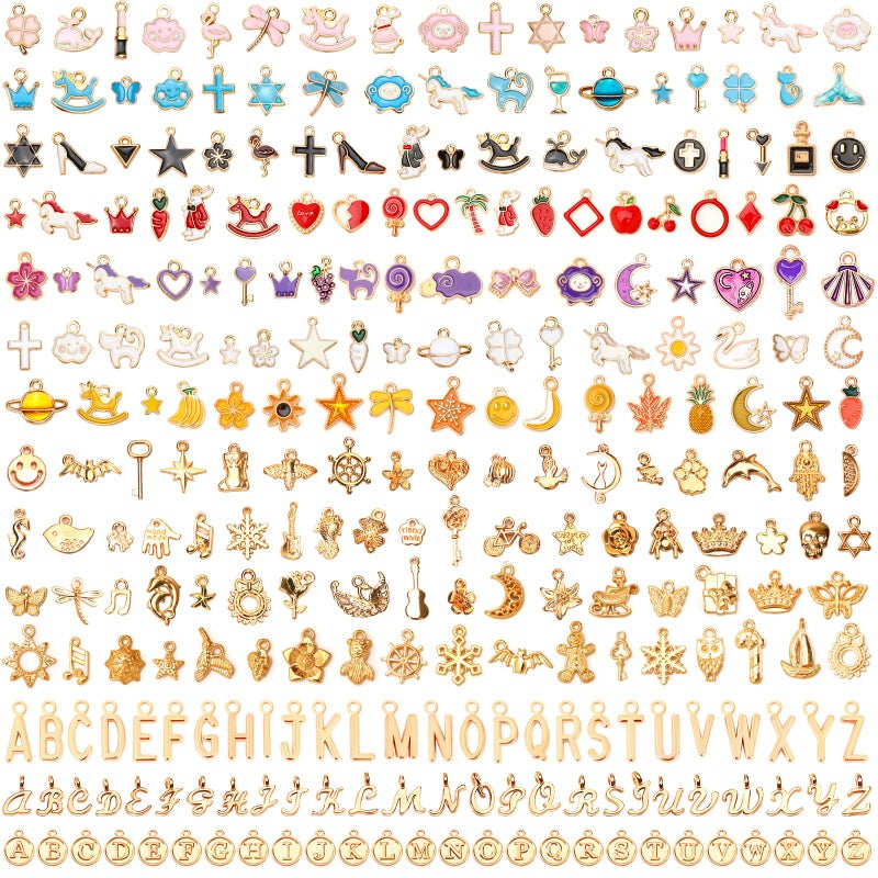 SANNIX 350Pcs Charms for Jewelry Making, Assorted Enamel KC Gold Mixed Alphabet Letters Charms Bulk for Bracelet Necklaces Earrings Making Supplies - Image 1