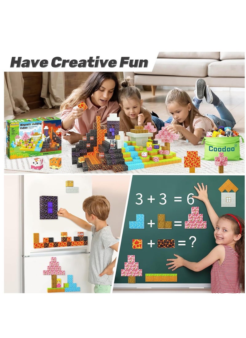 null - 177pcs Swimming pool square building block set children’s puzzle doll assembled game peripheral mini toys minecrafts magnetic cube intelligent magnetic building block set build a 3D mag-world - Image 1