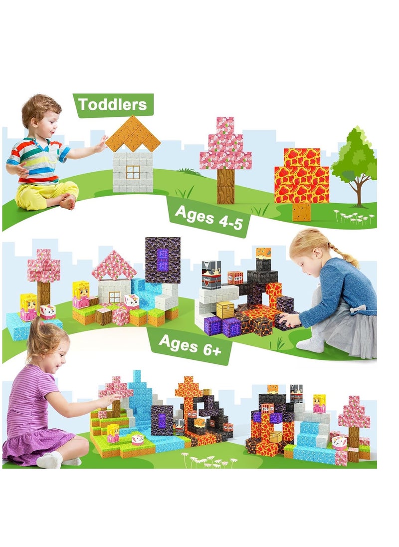 null - 177pcs Swimming pool square building block set children’s puzzle doll assembled game peripheral mini toys minecrafts magnetic cube intelligent magnetic building block set build a 3D mag-world - Image 1