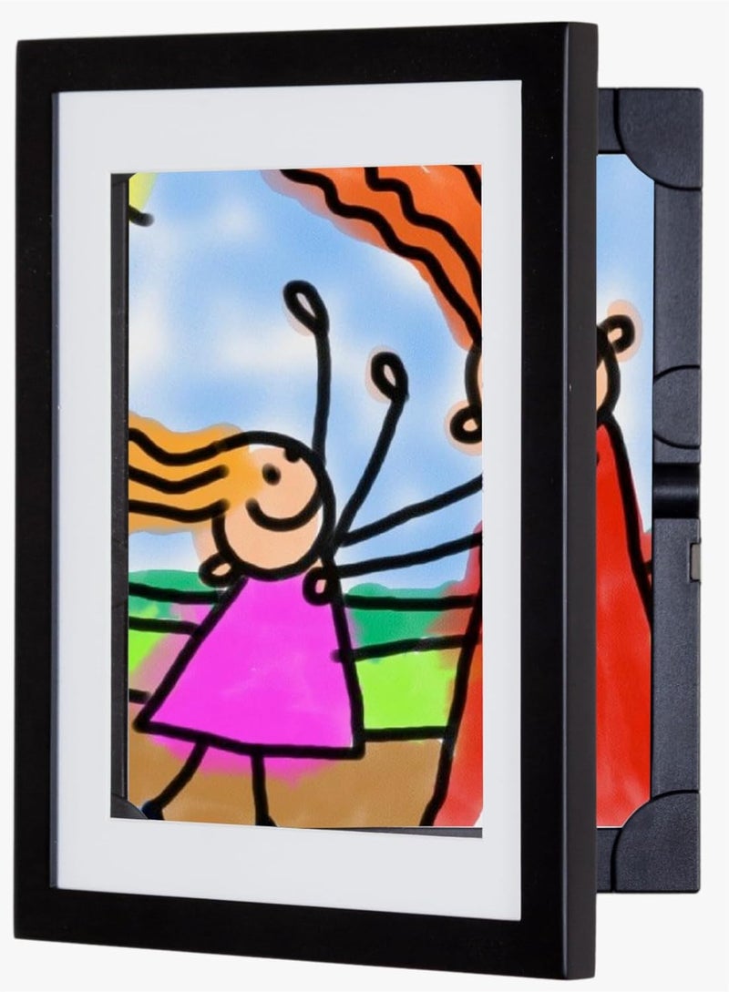 Dynamic Frames Li’l Davinci Art Cabinet, Stores up to 50 Pieces of 8.5 x 11 inch Art, Outer Wooden Frame Dimensions 11.75 x 14.75 inches, Changeable Kids Art Frame, Front Opening, Black - Image 1