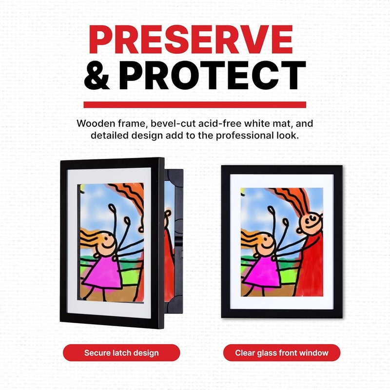 Dynamic Frames Li’l Davinci Art Cabinet, Stores up to 50 Pieces of 8.5 x 11 inch Art, Outer Wooden Frame Dimensions 11.75 x 14.75 inches, Changeable Kids Art Frame, Front Opening, Black - Image 5
