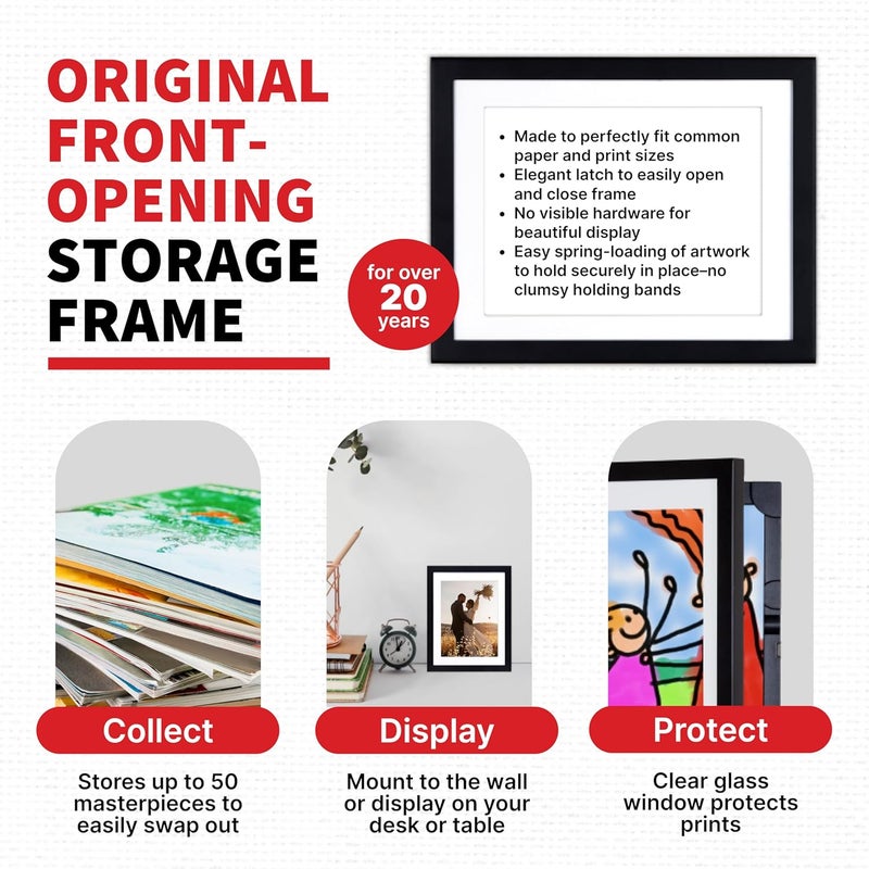 Dynamic Frames Li’l Davinci Art Cabinet, Stores up to 50 Pieces of 8.5 x 11 inch Art, Outer Wooden Frame Dimensions 11.75 x 14.75 inches, Changeable Kids Art Frame, Front Opening, Black - Image 3