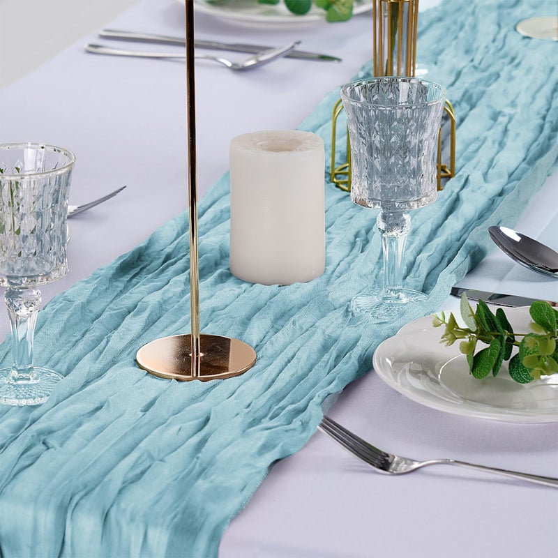 flohar 12 Pack Cheesecloth Table Runner 9ft,17 x 108 inch Gauze Table Runner Rustic Romantic Wedding Runner for Wedding Bridal Shower Fall Decoration,Light Blue - Image 4