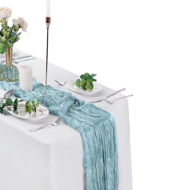 flohar 12 Pack Cheesecloth Table Runner 9ft,17 x 108 inch Gauze Table Runner Rustic Romantic Wedding Runner for Wedding Bridal Shower Fall Decoration,Light Blue - Image 3