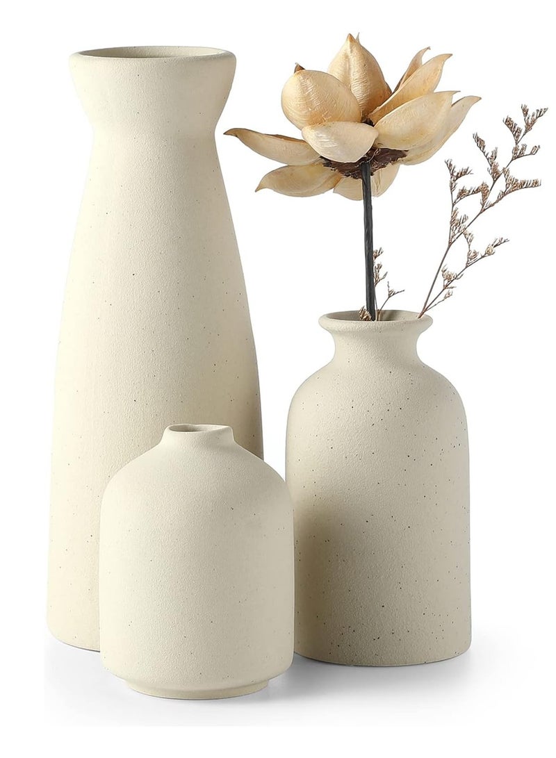SIHIYA LIFE Set of 3 Mix Shape Ceramic Vases - Ivory | with vase filler stones | Decorative Pieces for Home Decor,Office,Garden,Patio, Living Room Centerpiece Vases for Flower Arrangements, Gifting - Image 1