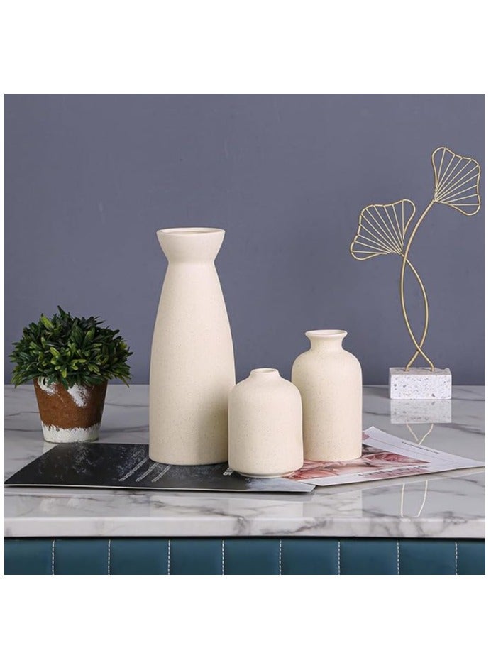 SIHIYA LIFE Set of 3 Mix Shape Ceramic Vases - Ivory | with vase filler stones | Decorative Pieces for Home Decor,Office,Garden,Patio, Living Room Centerpiece Vases for Flower Arrangements, Gifting - Image 5