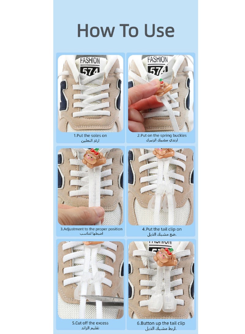 إسكدنيا طقم مشبك حذاء كرتوني لطيف بدون أربطة ربط 1 زوج طقم （مشبك حذاء ديناصور أخضر*2 ＋ أربطة حذاء مجانية*1 ＋ مشابك ذيل*4） للنساء والأطفال/الأولاد/الفتيات - Image 3
