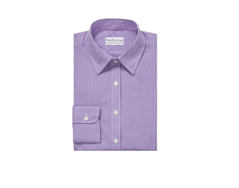 Van Heusen Men's Regular Fit Gingham Button Down Collar Dress Shirt, Amethyst, Small - Image 3