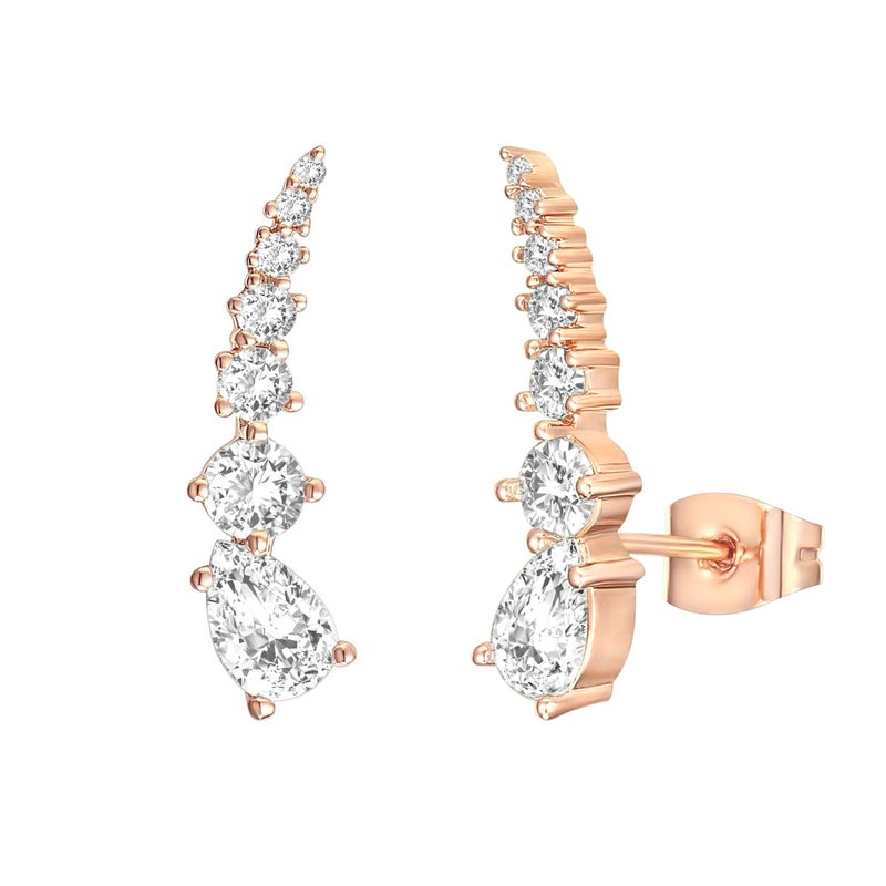 PAVOI 14K Gold Plated 925 Sterling Silver Post Cubic Zirconia Ear Crawler Earrings - Faux Diamond Arrow Ear Climber Fashion Earrings in Rose Gold - Image 1