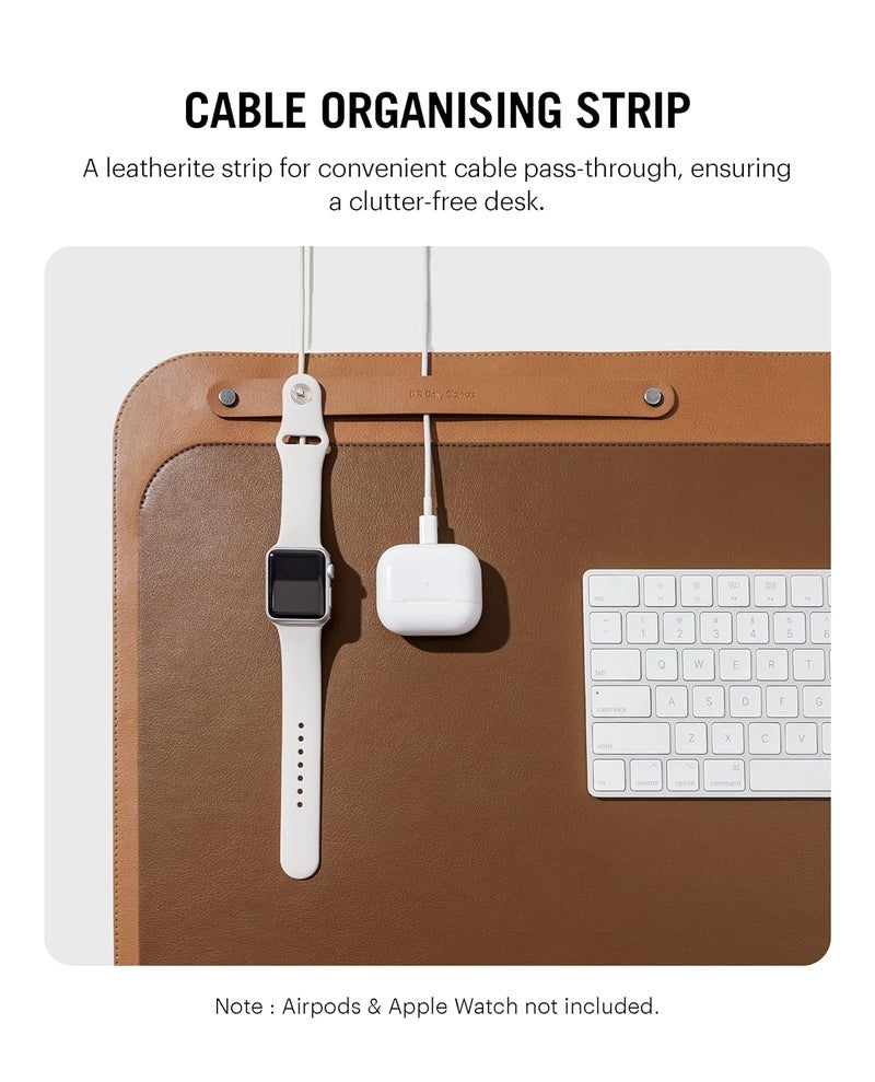 Daily Objects حصيرة مكتب/لابتوب كبيرة من جلد نباتي فاخر من دارت للعمل من المنزل/المكتب/الألعاب | منظم كابلات وتخزين مخفي | ماوس باد موسع ومقاوم للماء - تان - موديل - R1 - Image 3