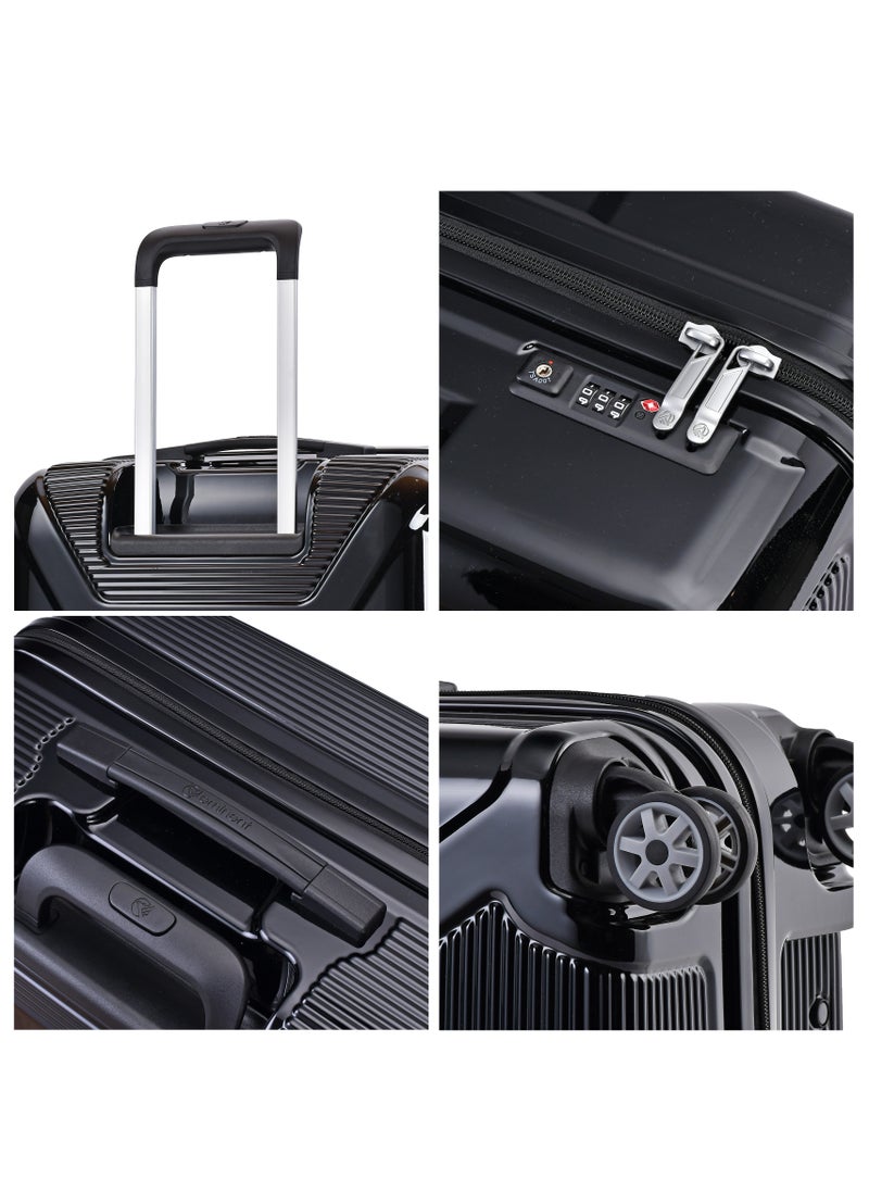 eminent Hard Case Travel Bag Medium Luggage Trolley Polycarbonate Lightweight Suitcase 4 Quiet Double Spinner Wheels With Tsa Lock KJ84 Black  - Image 4