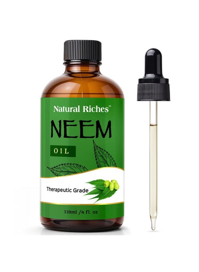 Natural Riches Neem Oil for Skin Care Cold Pressed, 100% Pure. Great for Hair Care, Skin, Nails, Acne Anti-Aging Moisturizer - You can also use it on plants. 4 fl. oz.  - Image 1
