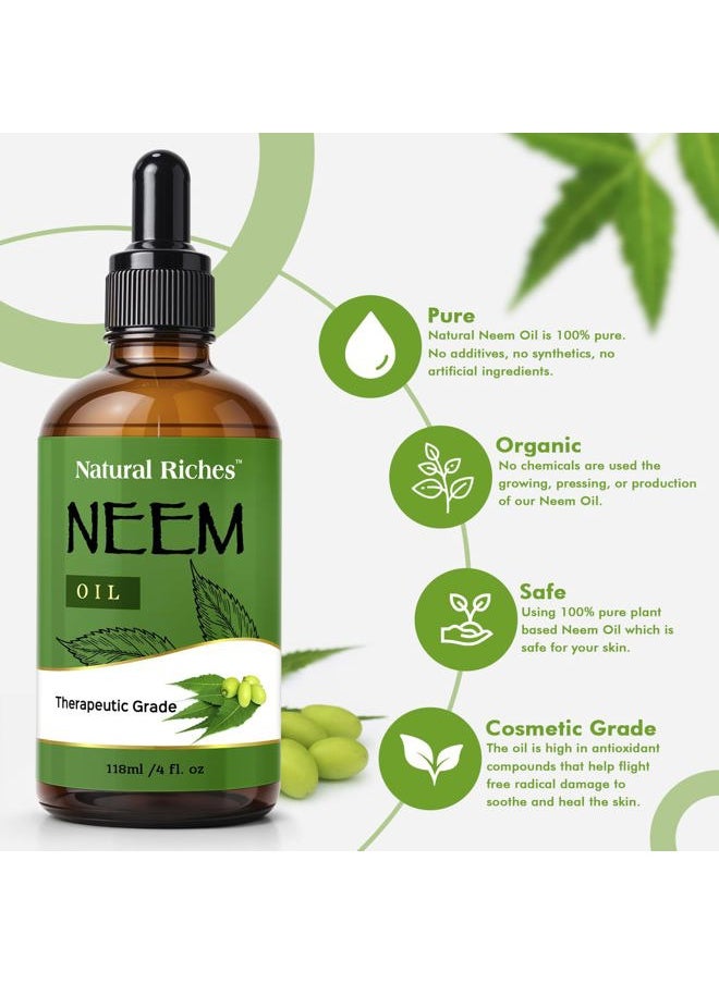 Natural Riches Neem Oil for Skin Care Cold Pressed, 100% Pure. Great for Hair Care, Skin, Nails, Acne Anti-Aging Moisturizer - You can also use it on plants. 4 fl. oz.  - Image 2