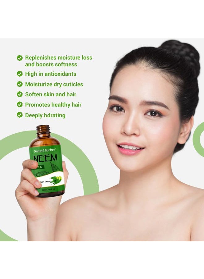Natural Riches Neem Oil for Skin Care Cold Pressed, 100% Pure. Great for Hair Care, Skin, Nails, Acne Anti-Aging Moisturizer - You can also use it on plants. 4 fl. oz.  - Image 4
