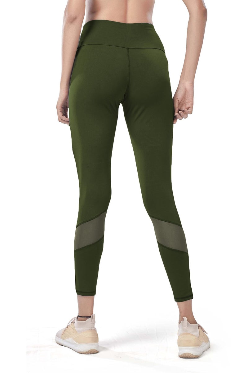 Mehrang Active Yoga Pants for Women Gym High Waist with Pocket, Tummy Control, Workout Pants 4 Way Stretch Yoga Leggings (L, Olive) - Image 2