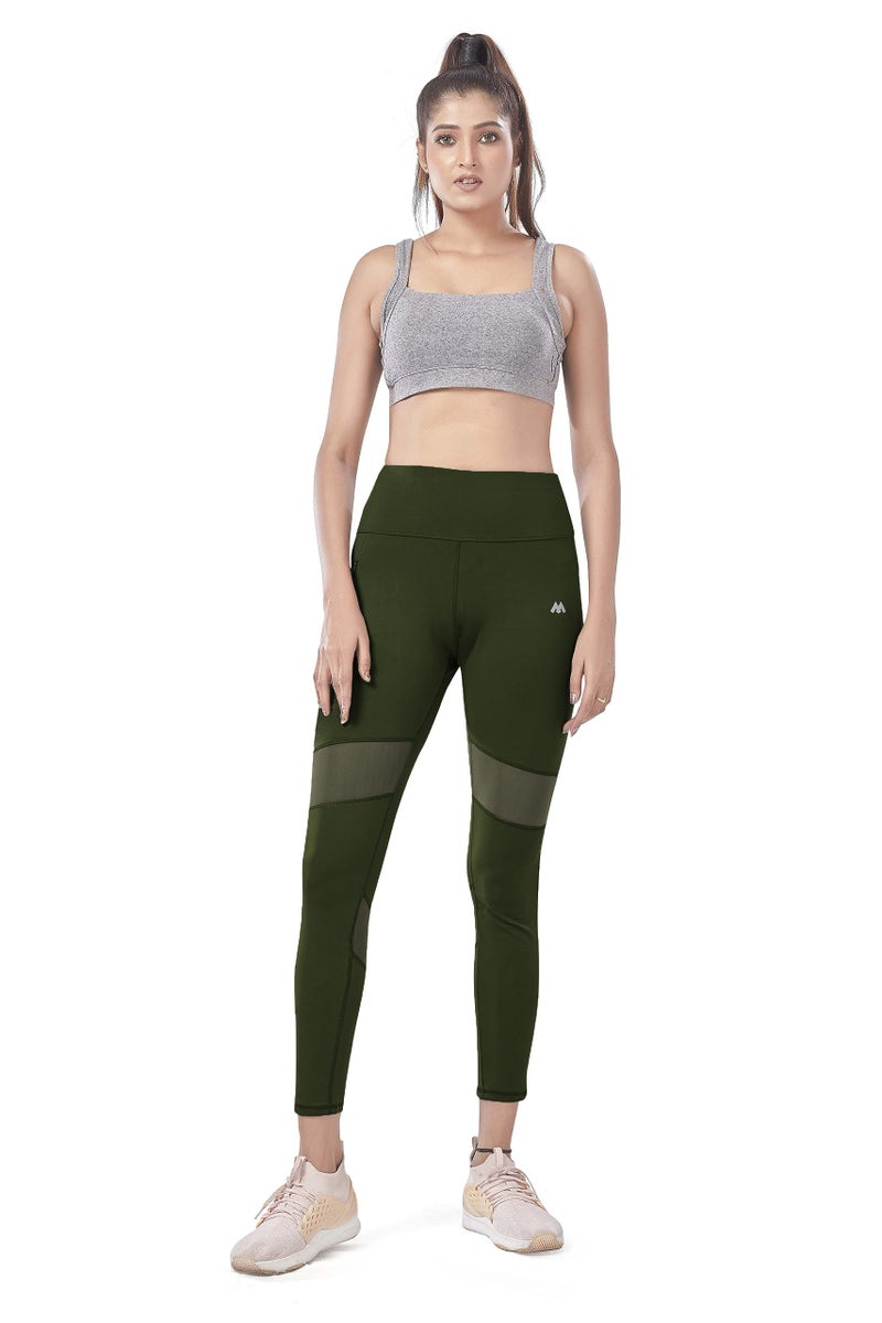 Mehrang Active Yoga Pants for Women Gym High Waist with Pocket, Tummy Control, Workout Pants 4 Way Stretch Yoga Leggings (L, Olive) - Image 5