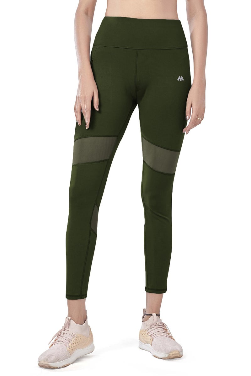 Mehrang Active Yoga Pants for Women Gym High Waist with Pocket, Tummy Control, Workout Pants 4 Way Stretch Yoga Leggings (L, Olive) - Image 3