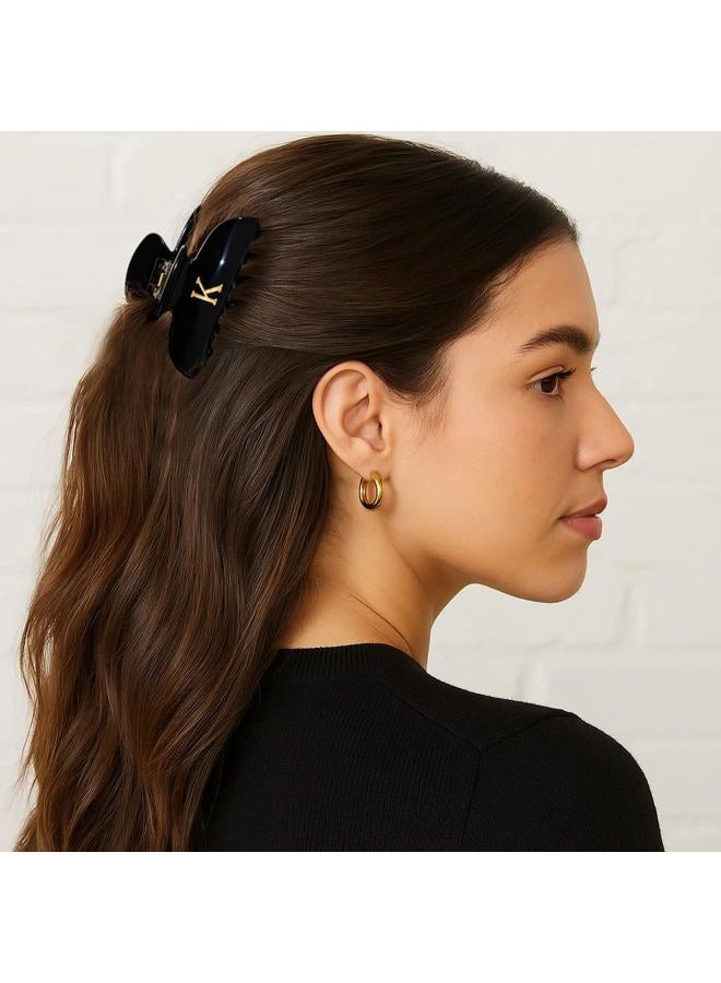 Fohufo Teen Girl Gifts Trendy Stuff - Black Initial Cute Hair Clips, Letter Hair Claw Clips, Glitter Claw Clips Durable Hair Clips, Birthday Gifts for Teens Daughter Sister Christmas Gifts - Image 3