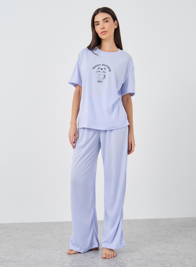 Styli Graphic Print Short Sleeve T-Shirt and Pyjama Set - Image 1
