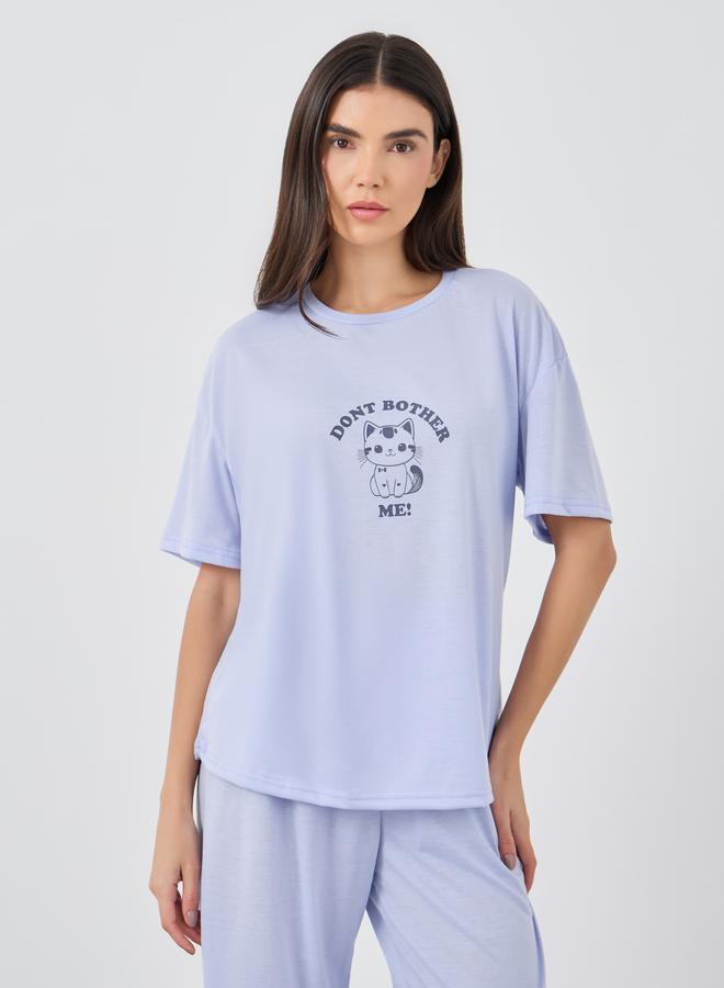 Styli Graphic Print Short Sleeve T-Shirt and Pyjama Set - Image 2