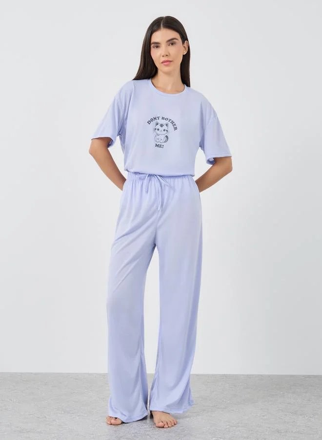 Styli Styli Graphic Print Short Sleeve T-Shirt and Pyjama Set