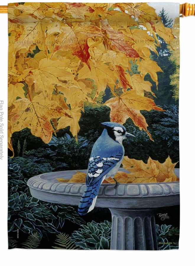 Breeze Decor BI-H-105036-IP Autumn Birdbath Decorative Vertical House Flag, 28" x 40", Multicolor - Image 1