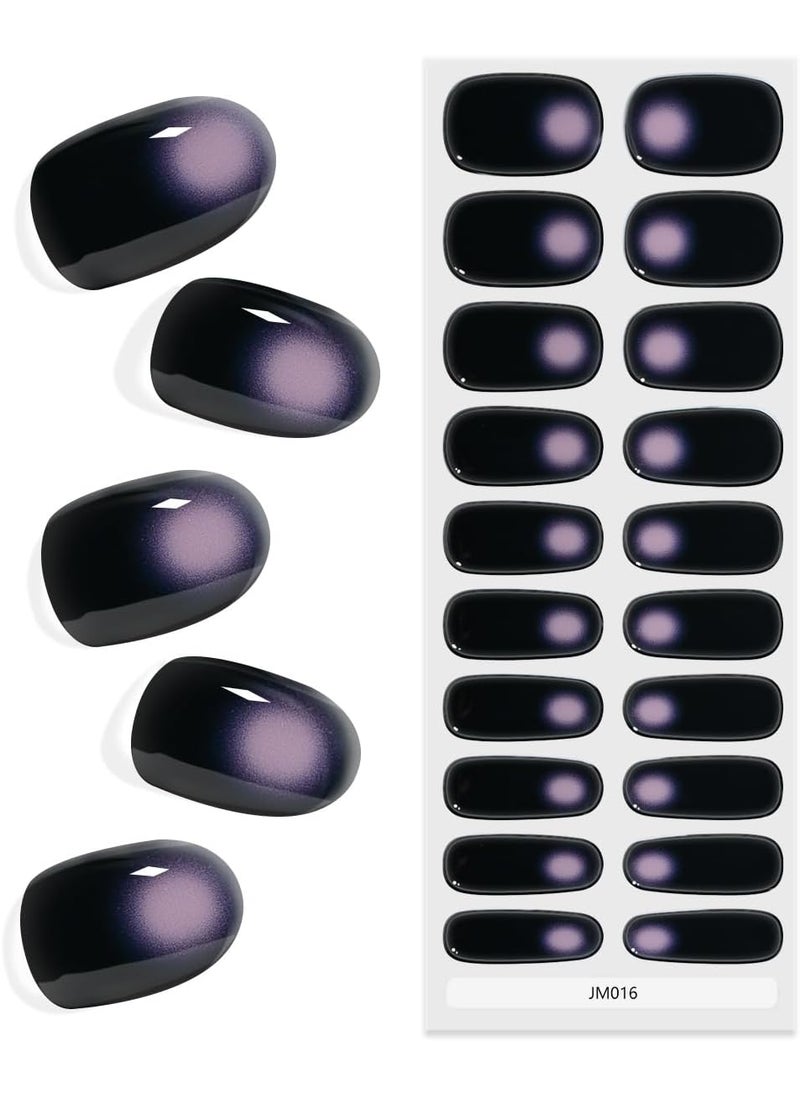King Horse KING HORSE Semi Cured Gel Nail Stickers Long Lasting Nail Polish Wraps Salon-Quality Strips UV Lamp Required Pink Black Wraps for Women (20PCS, Fingertips Powder Blusher M016) 