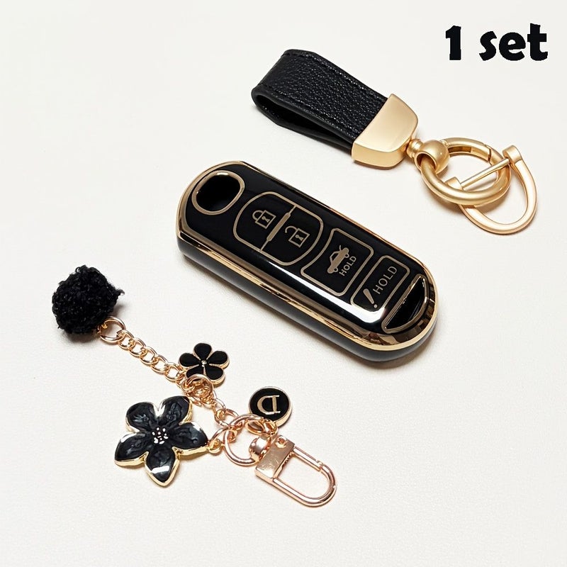 Soft Tpu Car Key Case For Mazda 3 6 8 Miata Mx5 Cx3 Cx5 Cx7 Cx9 Remote Key Fob With Keychain Black - Image 1