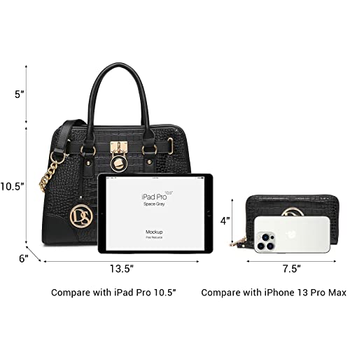 Dasein Women Handbags Top Handle Satchel Purse Shoulder Bag Hobo Bag Work Bag Set 2pcs (Croco Black) - Image 5