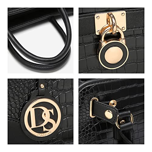Dasein Women Handbags Top Handle Satchel Purse Shoulder Bag Hobo Bag Work Bag Set 2pcs (Croco Black) - Image 3