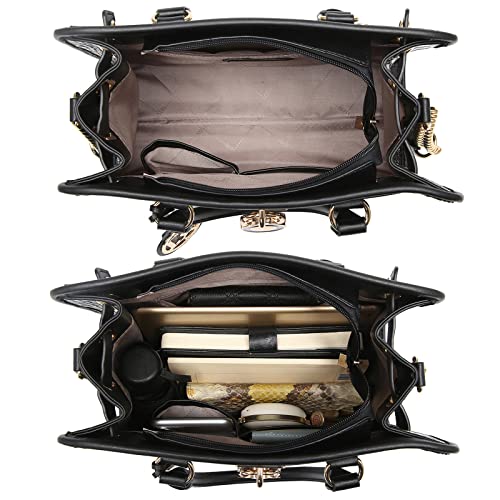 Dasein Women Handbags Top Handle Satchel Purse Shoulder Bag Hobo Bag Work Bag Set 2pcs (Croco Black) - Image 4