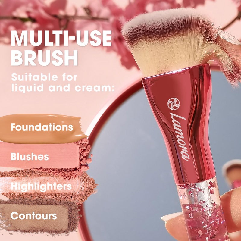 Lamora Blending Liquid Makeup Foundation Brush - Kabuki Contour Brush, Face Buffing Brush With Pro Quality Synthetic Dense Bristles For Stippling Mineral Cream, Powder, Blush - Image 4