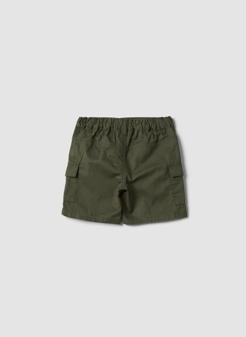 او في اس OVS Green Pure Cotton Cargo Shorts For Boys, Regular Fit