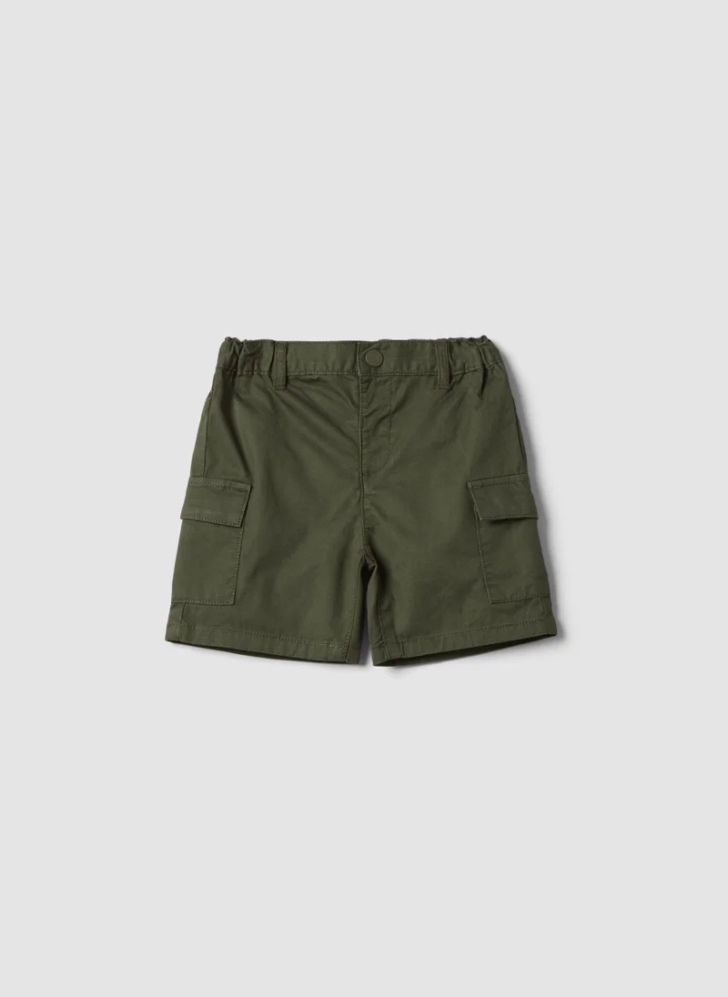 او في اس OVS Green Pure Cotton Cargo Shorts For Boys, Regular Fit
