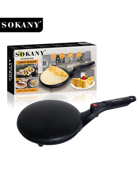 Crepe Maker, Non Stick, 20cm Electric Pancake Maker with Batter Spreader SK-5208 Black