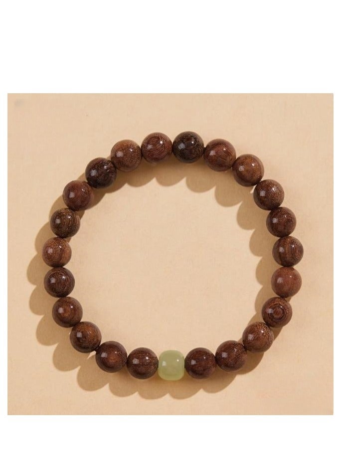 Golden Sandalwood Hand String Plate Playing With Hotan Jade Transfer Beads Hand String (Bead Diameter Is About 8MM)  - Image 1