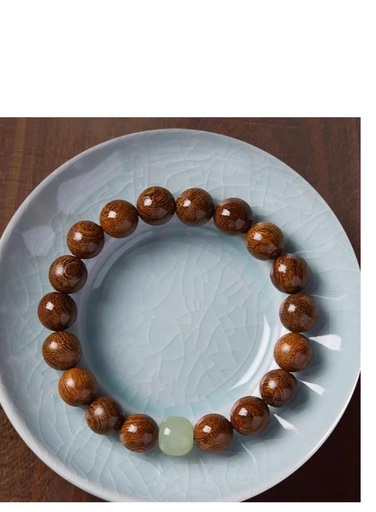Golden Sandalwood Hand String Plate Playing With Hotan Jade Transfer Beads Hand String (Bead Diameter Is About 8MM)  - Image 3