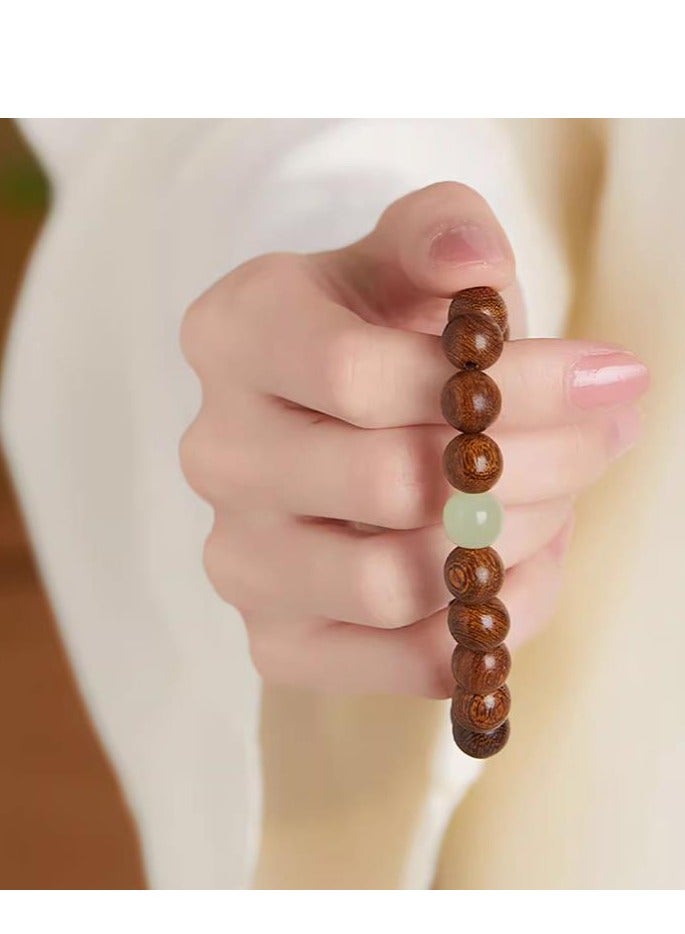 Golden Sandalwood Hand String Plate Playing With Hotan Jade Transfer Beads Hand String (Bead Diameter Is About 8MM)  - Image 4